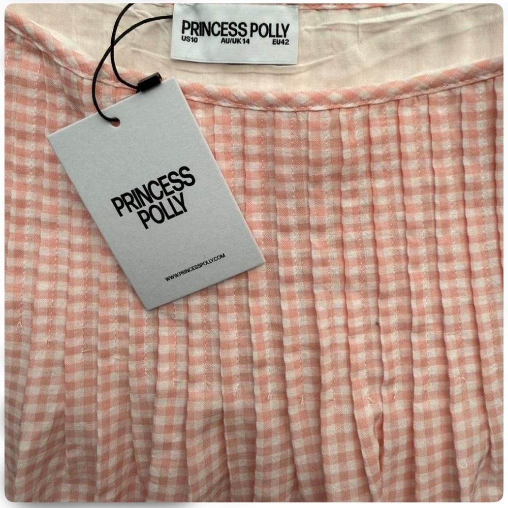 Princess Polly Pink Checkered‎ Gingham Midi A-Line Skirt NWT Size 10 - Picture 5 of 5